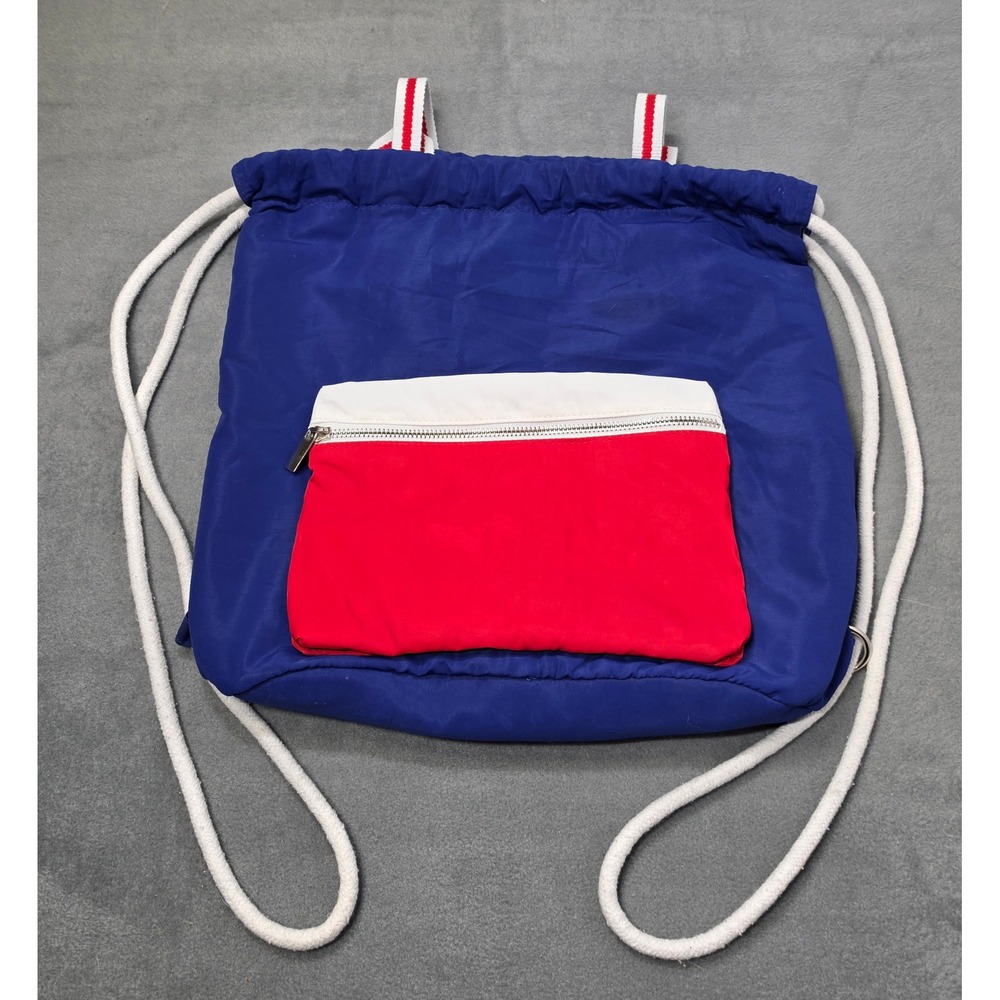 Mad Love Colorblock Drawstring Backpack Blue Red White Nylon OS